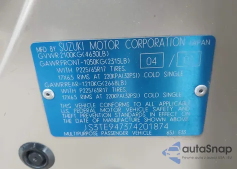 2007 Suzuki Grand Vitara Luxury из США, поврежденный, VIN JS3TE947374201874